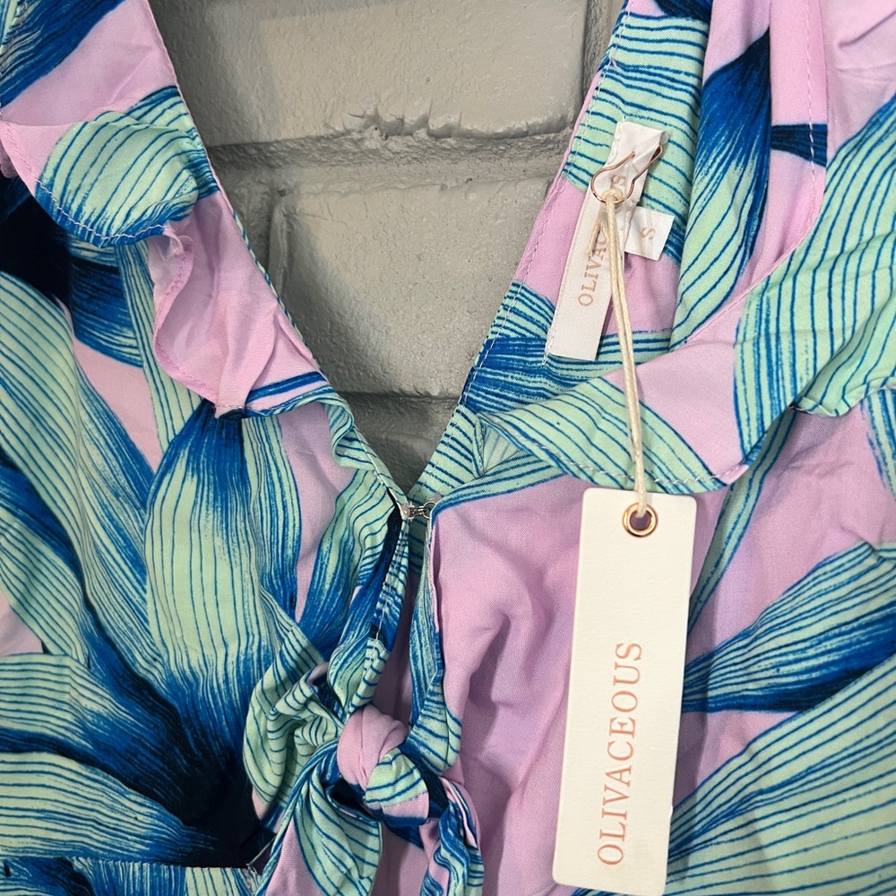 Olivaceous Tropical Leaf Print Tie Front Maxi Dress - Picture 11 of 16